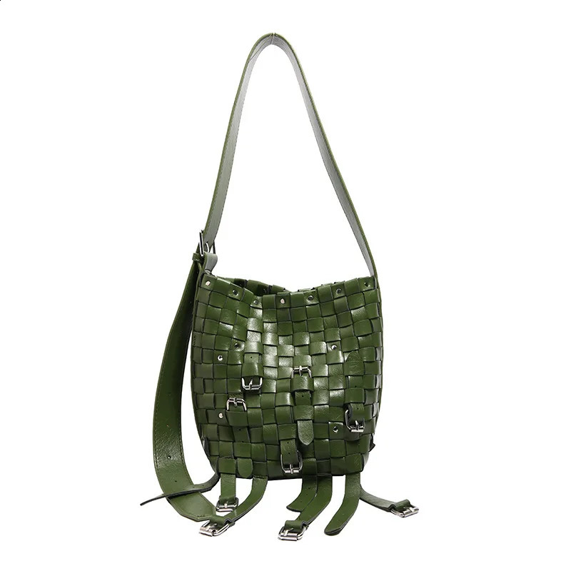 Woven Bucket Shoudler Crossbody Bag for Women Casual Tote Handbag and Purses Trendy Clutches Lady Messenger Bag 240801