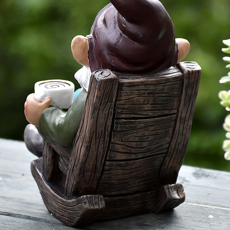 Garden Elf Dwarf Resin Decoration Ornament Rocking Chair Gnome Drinking Coffee Resin Patio Ornament Decoration
