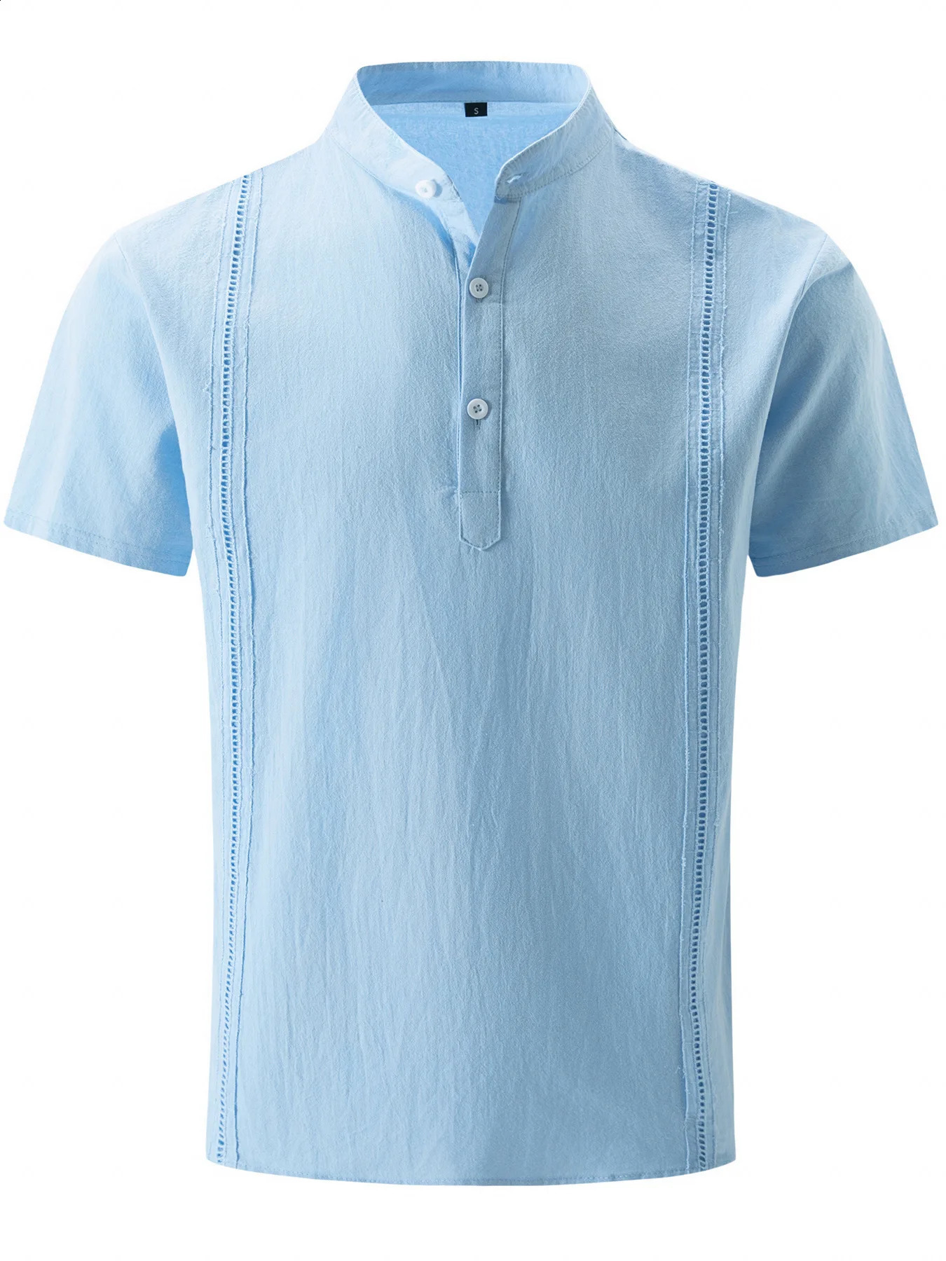 2024 mens polo shirt short sleeved Henry collar solid Cuban Guayabela cotton linen 240731