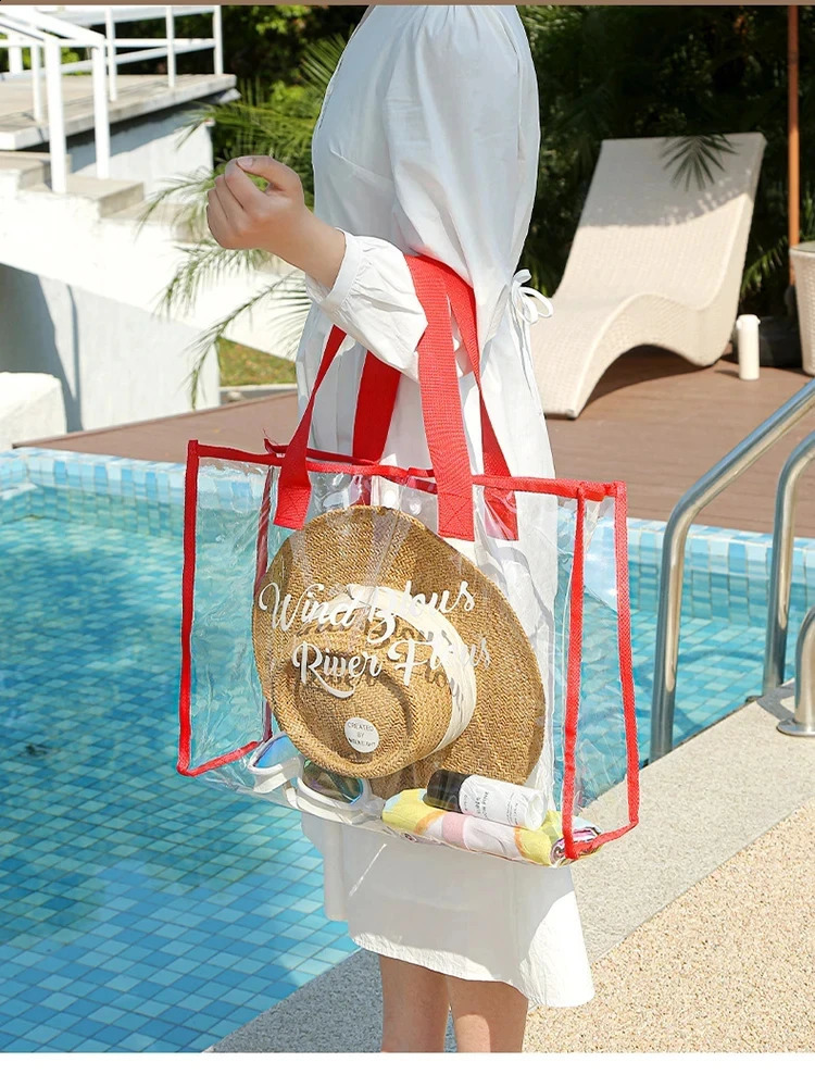 Summer large capacity swimming transparent visible tote thick PVC waterproof washing portable beach bag 240731