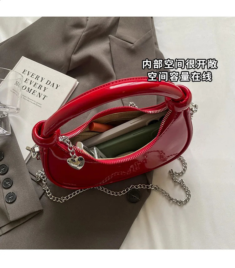Patent Leather Evening Hobos Shoudler Crossbody Bag for Women Tote Handbag and Purses Trendy Lady Clutches Bag 240801