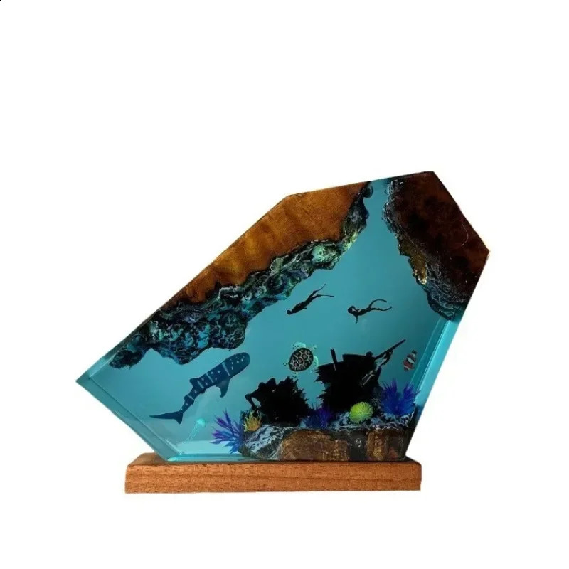 Ocean World Organic Resin Desk Lamp Decorative Lamp Shark Wreck Theme Night Light charging Creative Night Light 240731