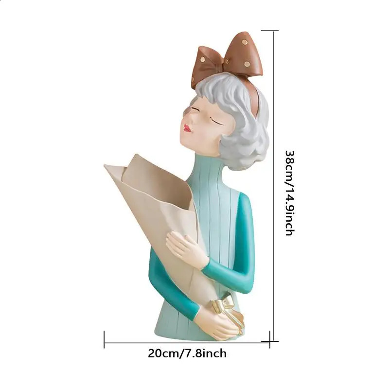 Modern Bouquet Girl resin statue flower vase romantic desktop art decoration exquisite Bouquet Girl vase home decoration gift 240731