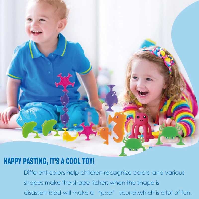 9pcs/set Marine Animals Suction Cup Toys Bath Toys for Kids Ocean Animals Shaped Sucker Window Travel Building Blocks Y240731