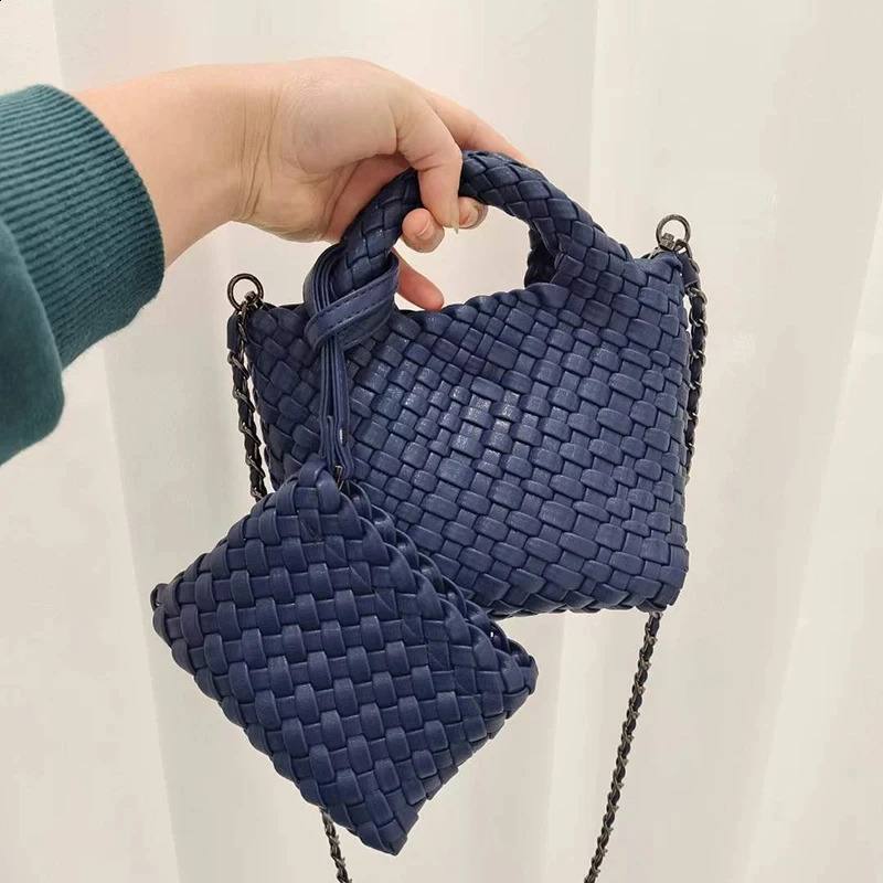 Fashion Solid Color Female Handbag Daily Versatile Detachable Strap Shoulder Crossbody Bag Mini PU Woven Tote Bag Zipper Purse 240801