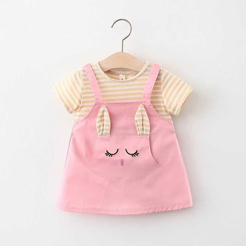 Summer baby cartoon cat dress striped short sleeved top hanging princess dress for girls aged 0-3 X2502201