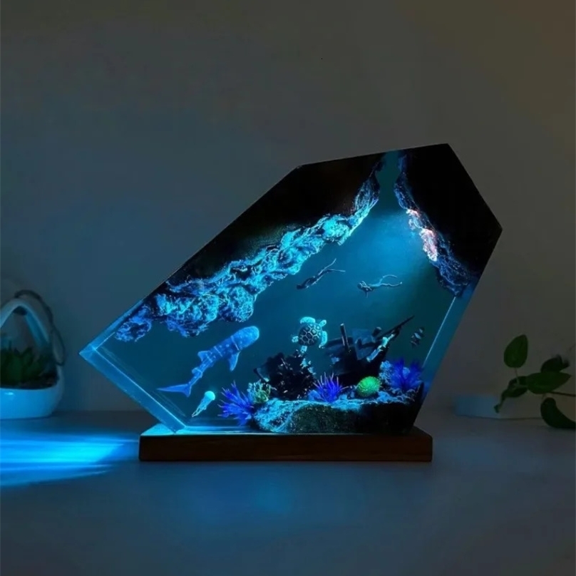 Ocean World Organic Resin Desk Lamp Decorative Lamp Shark Wreck Theme Night Light charging Creative Night Light 240731