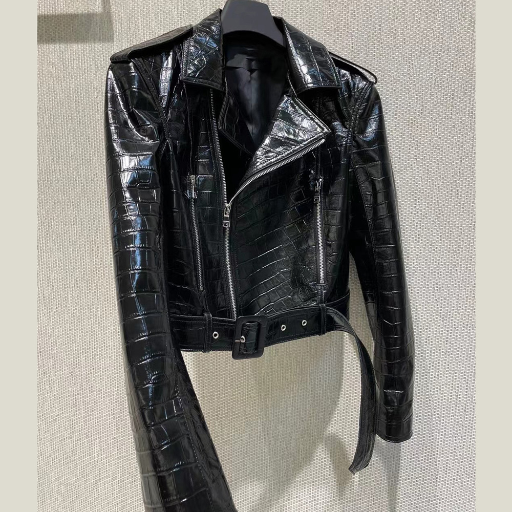 OC 131M46 Leather Clothes Customized Luxury Fashion Crocodile patterned cowhide Women European Locomotive Punk Spring and Autumn Short Style