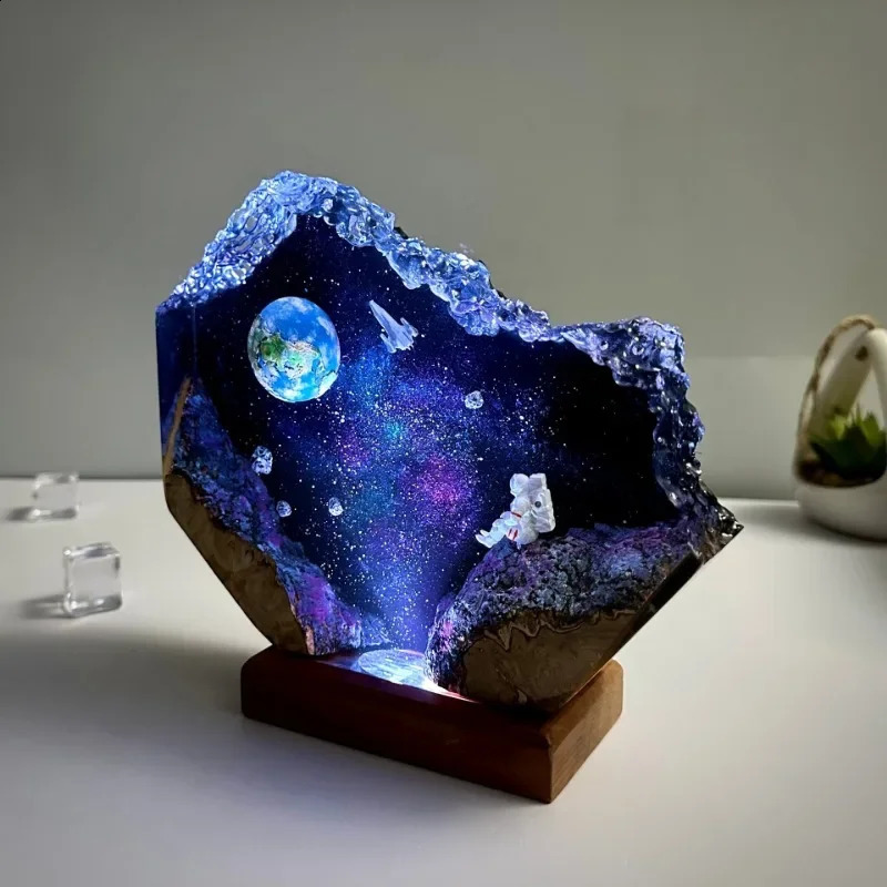 organic resin table lamp creative art decoration lamp space night lamp Milky Way night lamp astronaut rocket USB charging 240731