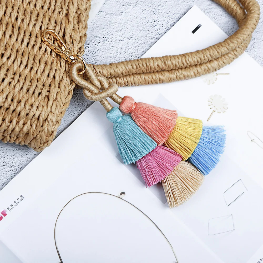 Handmade Braided Winding Tassel Keychain for Women Bag Pendant Car Hangings Colorful Spliced Keyring Christmas Gift Wholesale 240731