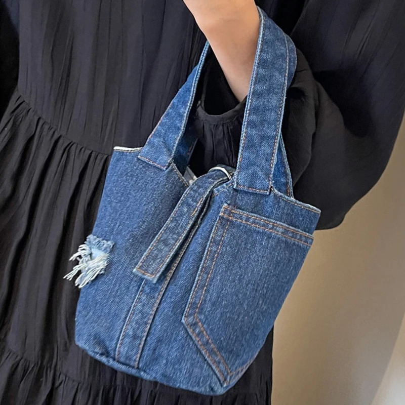 Womens Blue Denim Shoulder Bag Vintage small Ladies Shopper Jeans Original Handbag Niche Embroidered Female Crossbody Bags 240801