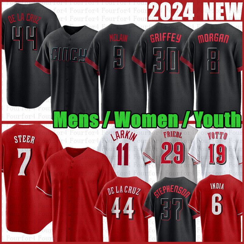 44 Elly De La Cruz Football Jersey Matt McLain Hunter Greene City Connect Jonathan India Tyler Stephenson Cincinnatti Reds Spencer Steer Barry Larkin Ken Griffey Jr.