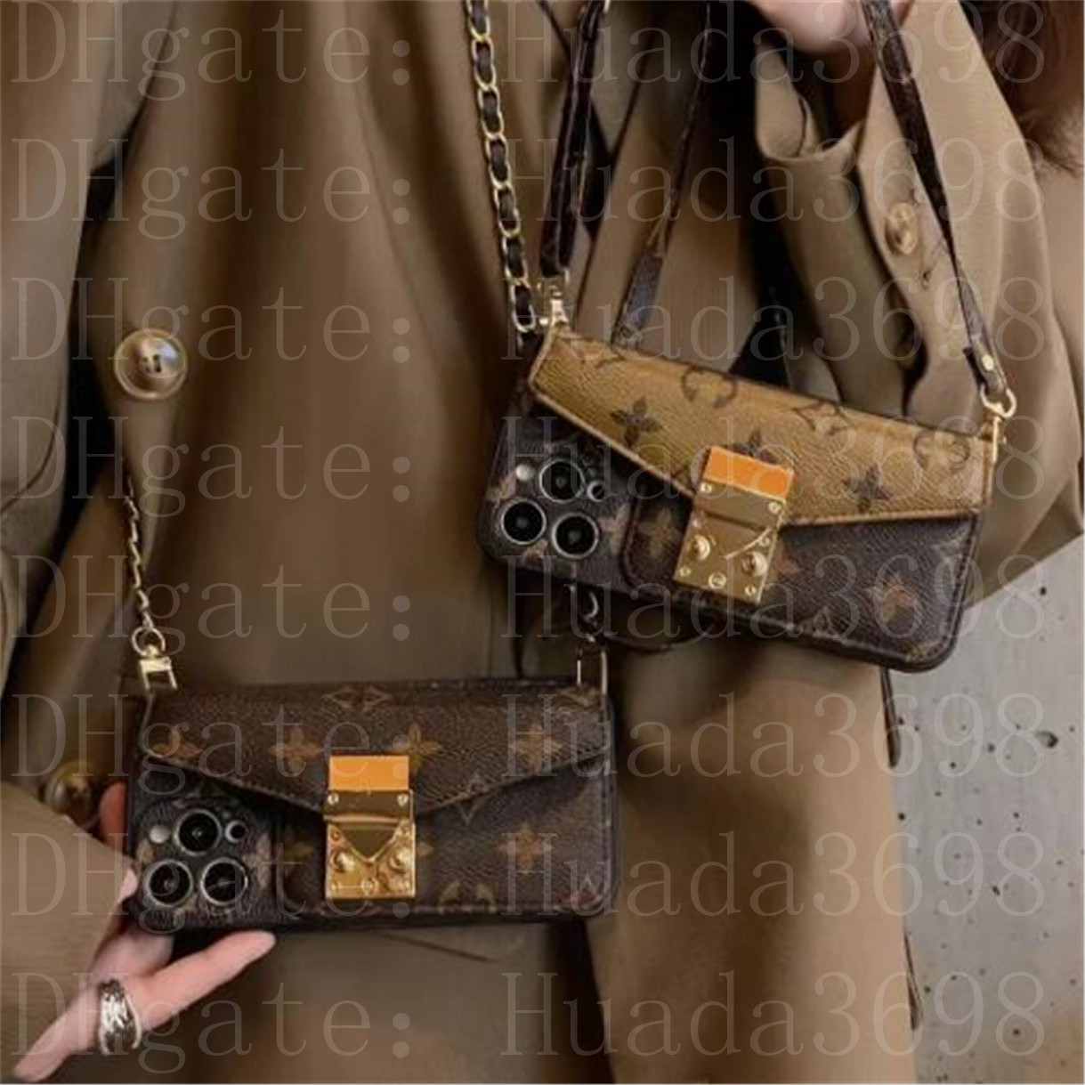 Designer Fashion Cellphone Leather Pouch Back Wallet Case for iPhone 18 17 16 15 Pro Max 13 12 11 14Pro Max 15 14Plus 13 12Mini Wallet Card Pocket Cross body straps