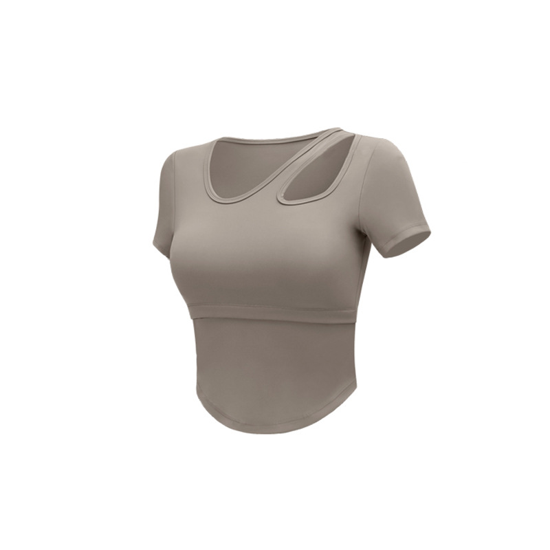 new short sleeve women with chest pad quick dry breathable thin tight running fitness sports short sleeve yoga top