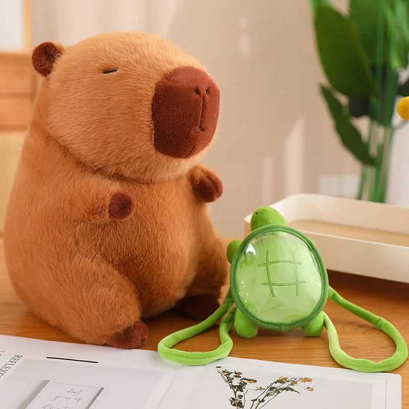 Cute Capybara Plush Toy Kawaii Fluffy kapibala With Turtle Bag Strawberry Cap Stuffed Animals Kids Birthday Gift Home Decoration Y240801