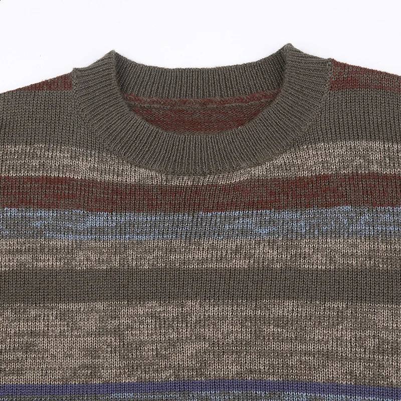 Imcute Women Y2K Argyle Striped Pullover Sweater Casual Long Sleeve Round Neck Vintage Preppy Style Pullover Knitwear 240812