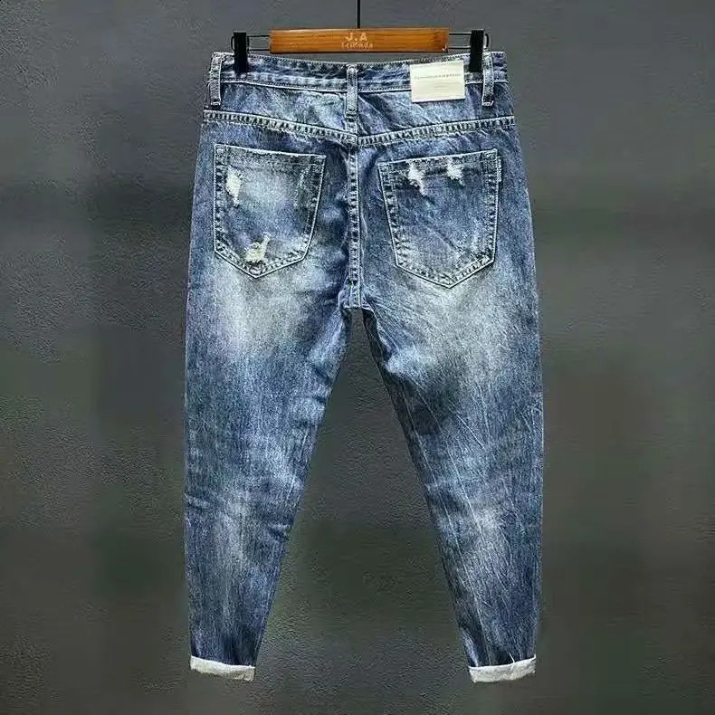 Mens Cowboy Pants with Print Ripped Broken Holes Graphic Trousers Aesthetic Tapered Harajuku Classic Buggy Xs Jeans for Men 240801