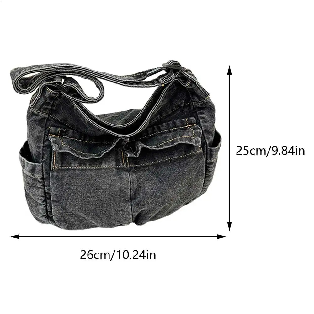 Denim Vintage Messenger Bag Retro Jeans Tote Large Capacity Women Casual Satchel Fashion Shoulder Handbag 240731