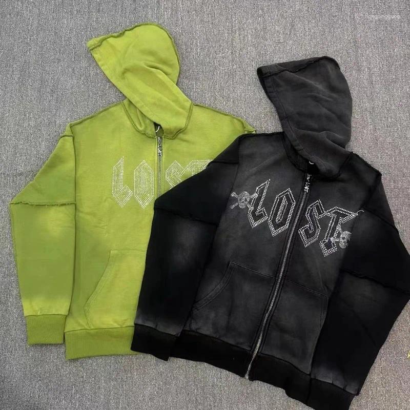 Men's Hoodies Lost Intricacy Lavender Snake Patchwork Hoodie High Street Casual Loose Men Women Diamond Inlaid Oversize Hooded