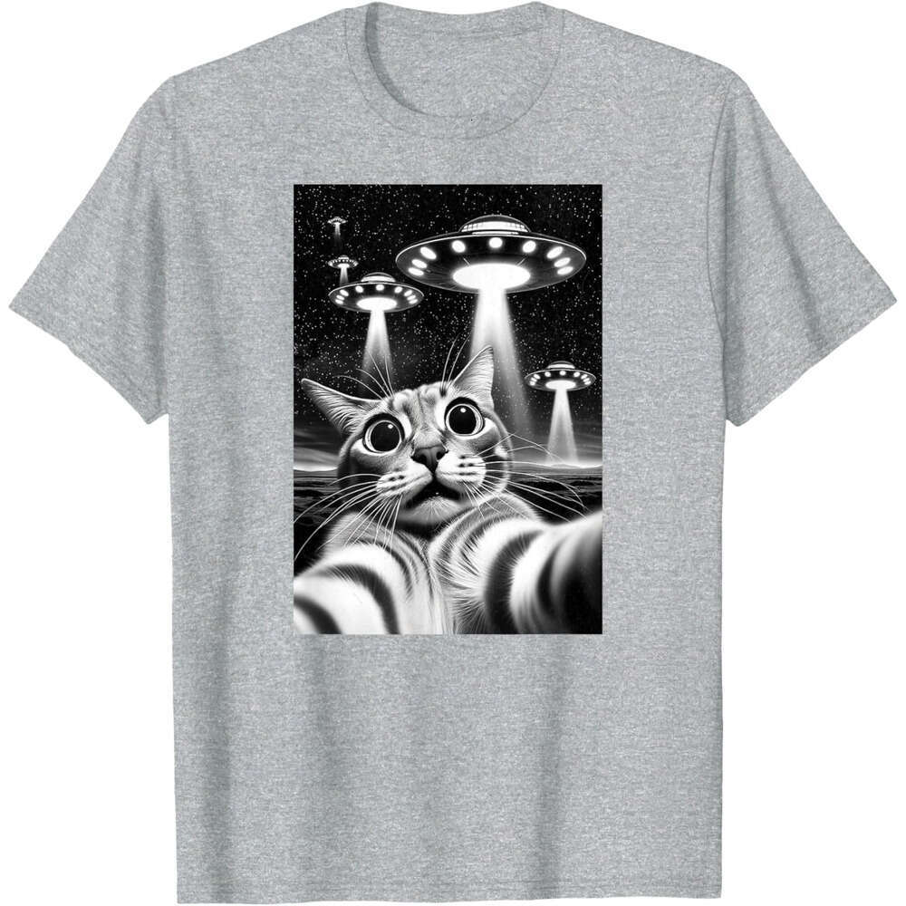 T shirt Mens Funny Invasion Meme Retro Alien Cat UFO Selfie T-Shirt shirts tshirt graphic tee Casual tops summer clothes Short sleeve Free shipping