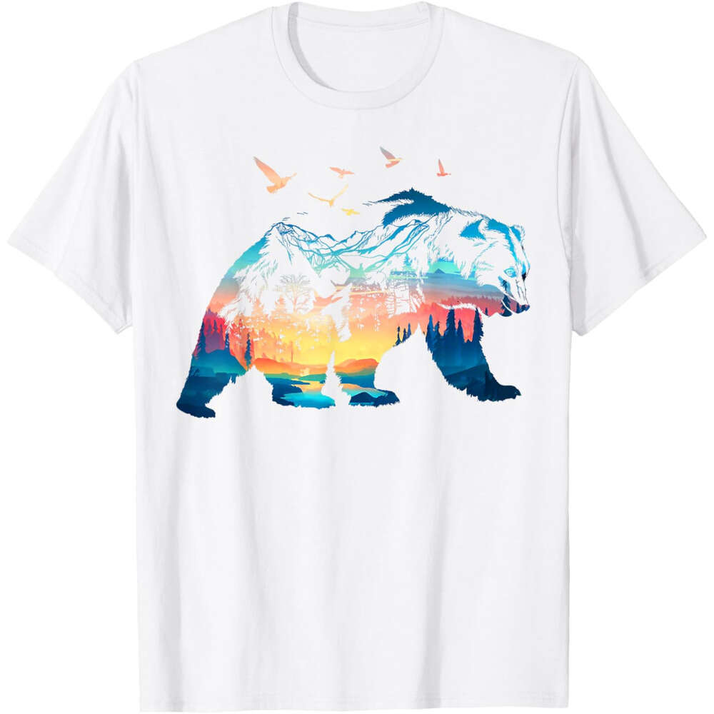 T shirt Mens Nature Outdoor Mountains Forest Trees Bear Wildlife T-Shirt shirts tshirt graphic tee Casual tops summer clothes Short sleeve Free shippi