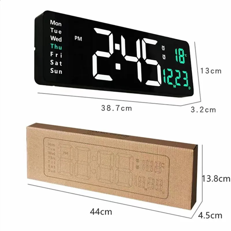 Large Digital Wall Clock Temp Date Week Display Remote Control Power Off Memory Table Clock Wall-mounted Dual Alarms LED Clocks 240822