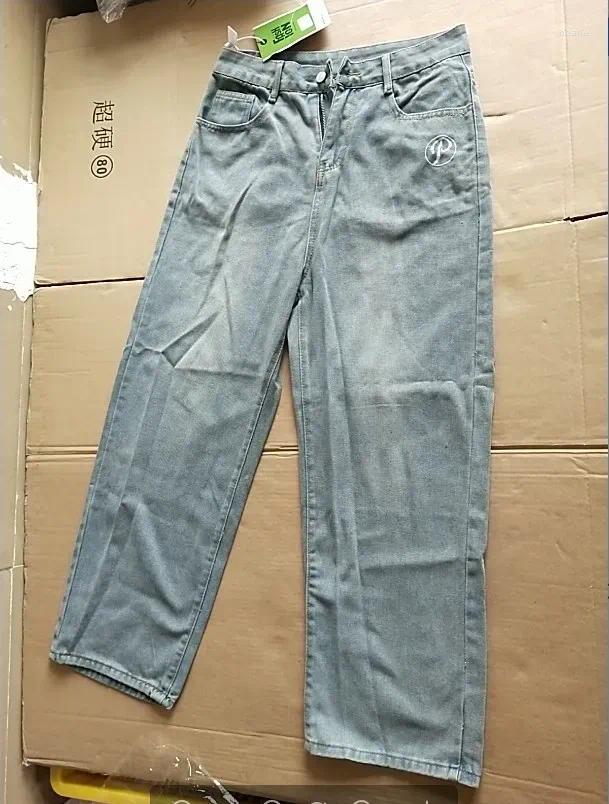 Mens Jeans Mens Baggy Casual Pants Womens Designer Wide Leg Men Street Shorts Retro Hip Hop Print Trend Fashion Black High-waist Jean Y2k