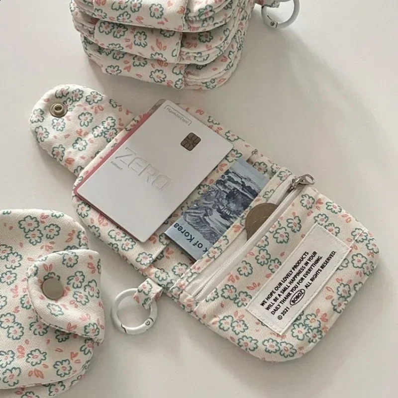 1 Pc Cute Student Coin Purse Card Simplicity Floral Korean Fashion Wallet Holder for Girls Portable Small Storage Bag 241029