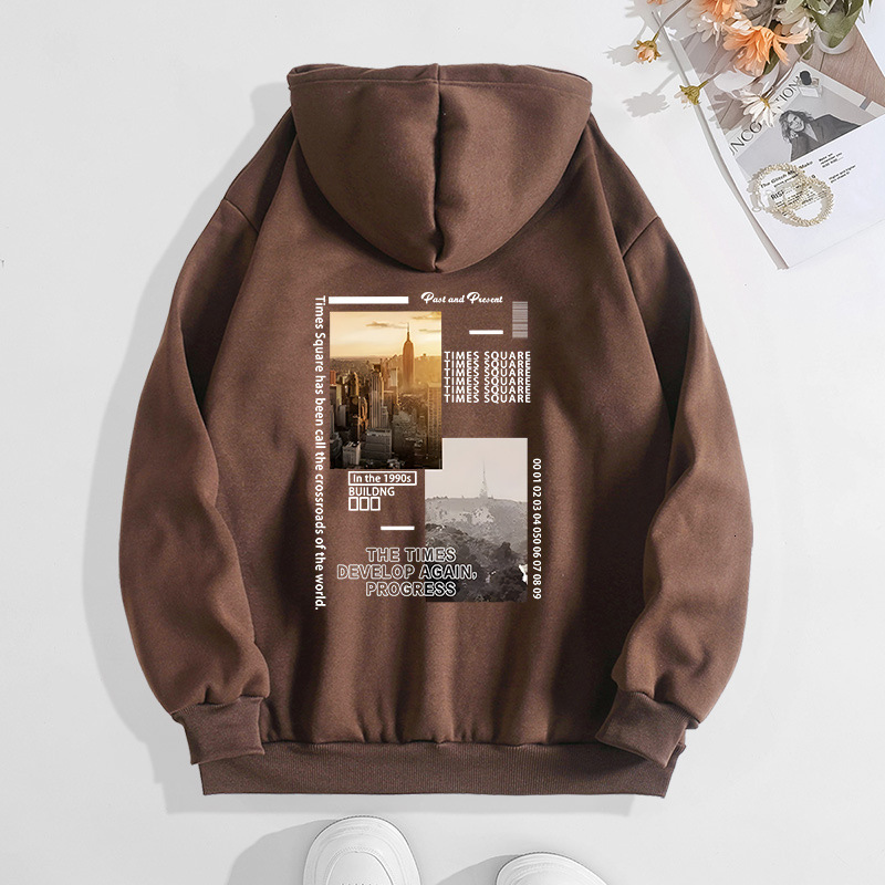 New autumn winter with city scenery, fashionable printing, hooded back cover, collar and velvet hoodie for women F8.1#25