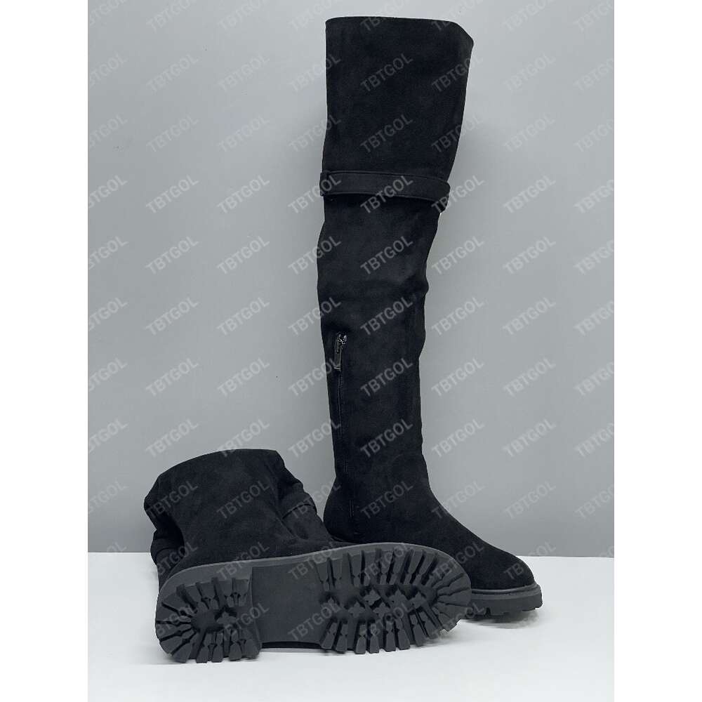 High Quality Knee Boots Classic Designer Leather Casual Boots For Winter Round Toe Heel 7cm Thick Heel Flat Bottom Black Apricot Side Zipper Woman Siz