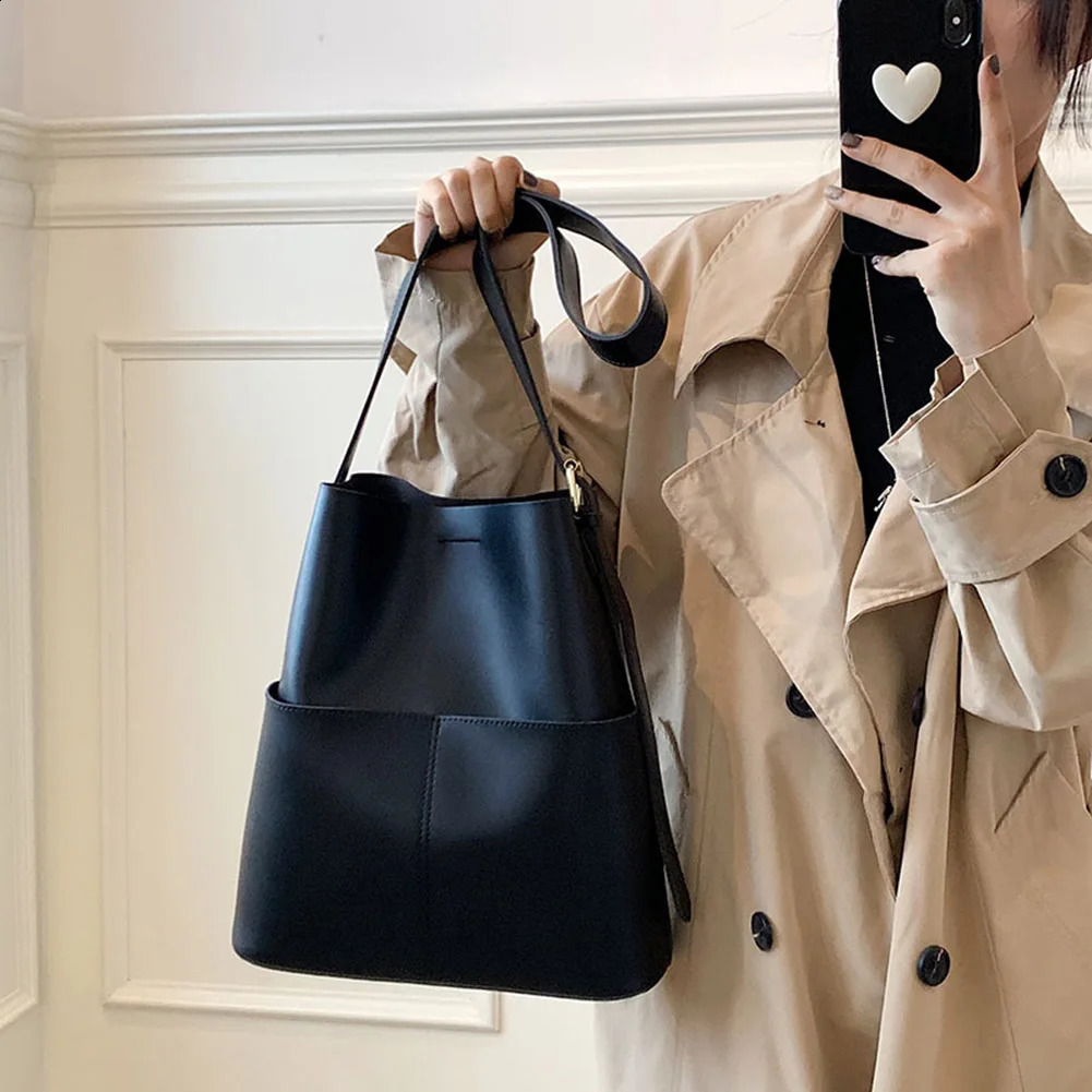 Women Bucket Bag PU Leather Shoulder Tote Bags Multi Pocket Top-handle Bag Messenger Bags Desiner Hobo Bag Female Shopping Bag 240821