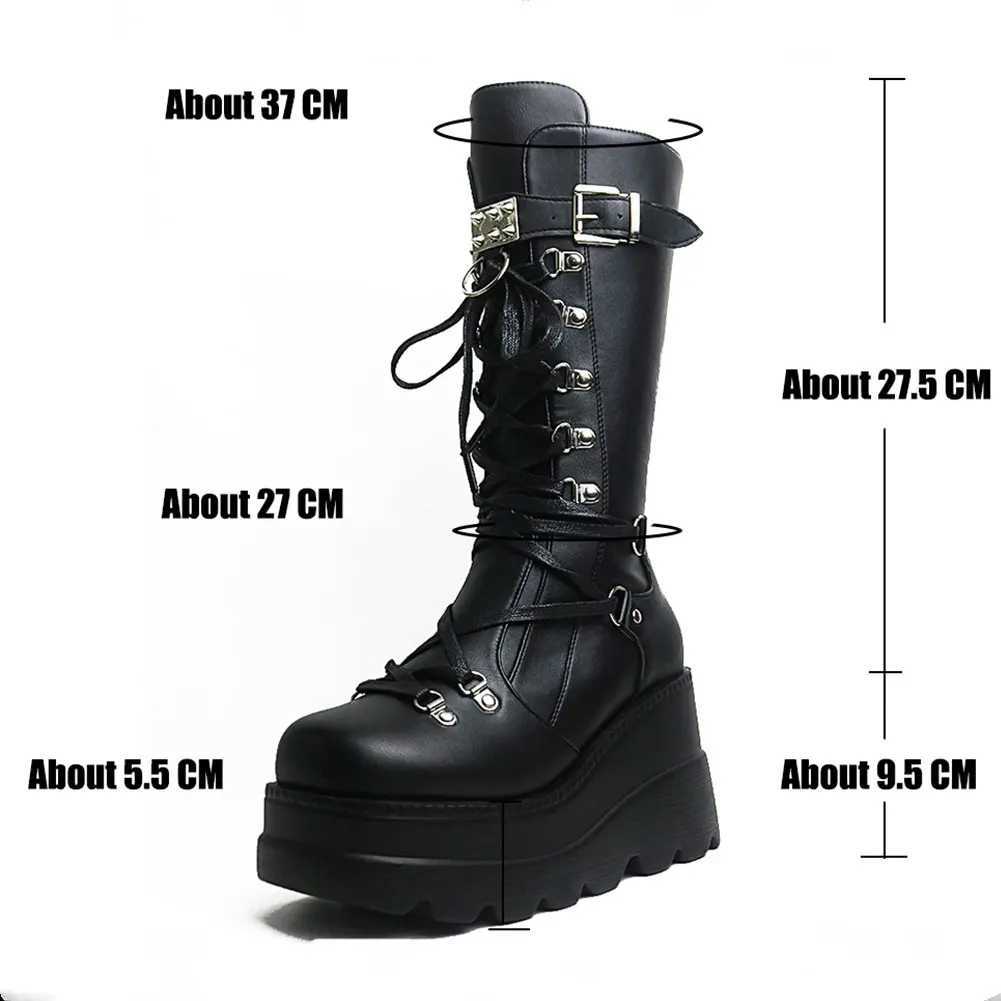 Gothic Style Platform Vampire Cosplay Women Mid-calf Boots 2023 Autumn Wedges Comfortable Woman Motorcycle Boots Shoes Plus SizeCL240801