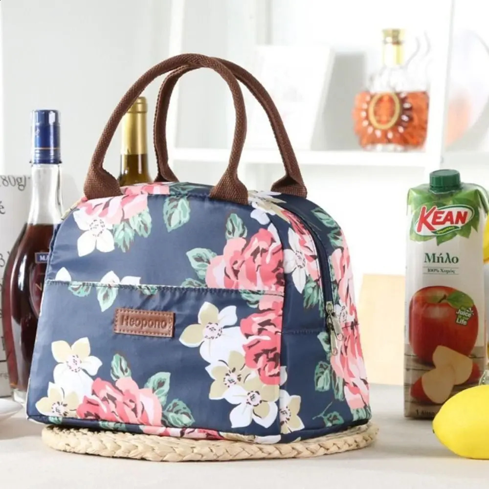 Outdoor Storage Flower Color Picnic Bags Handbag Thermal Insulated Pattern Insulated Lunch Bag Portable Oxford Cloth Beach 240819