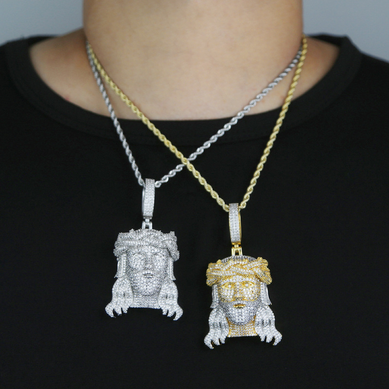 Hip Hop esus Face Pendant Necklace 5A Zircon 18k Real Gold Plated Mens Jewelry