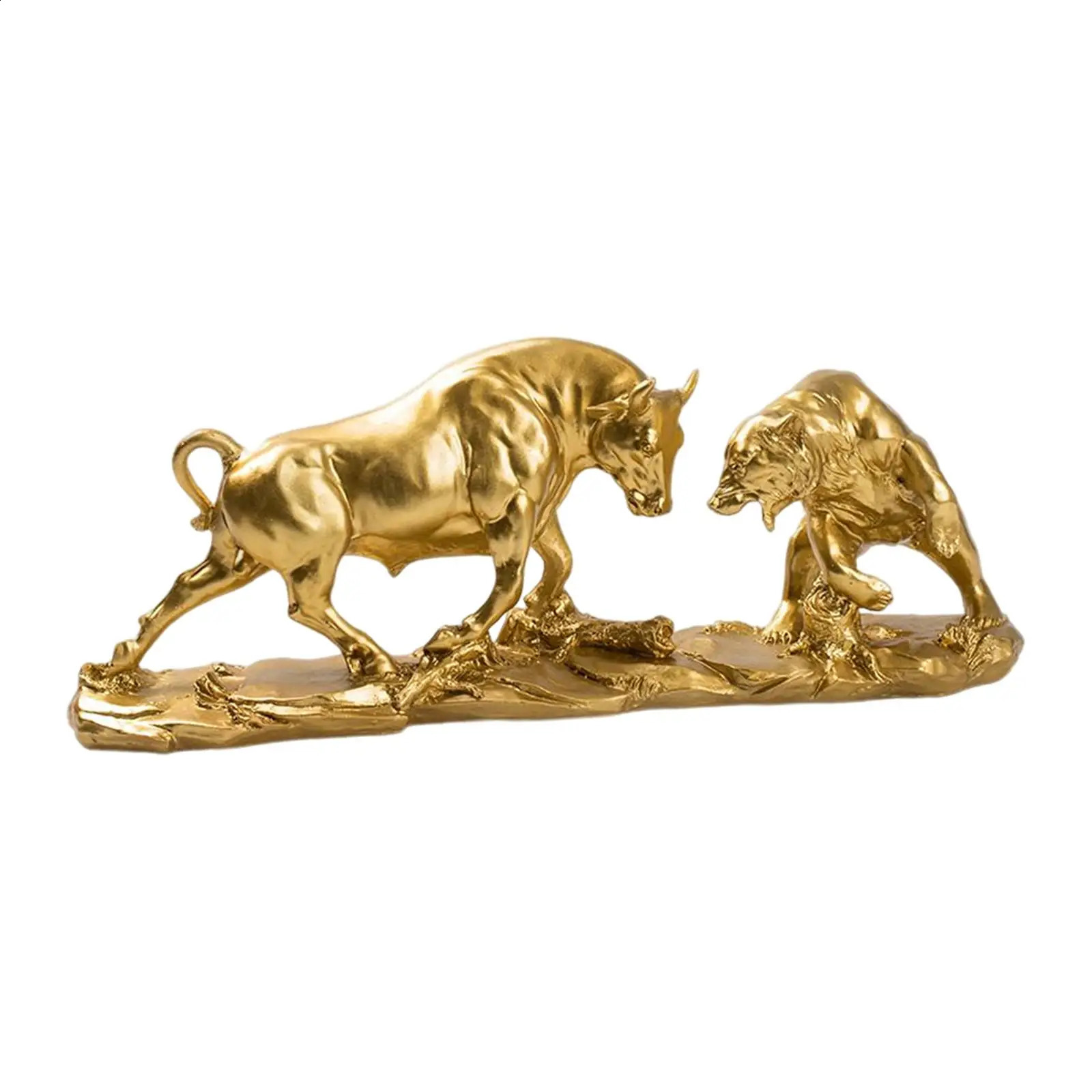 Exquisite Bear and Bull Statue Collection Resin Figurine Ornament Animal Sculpture for Desktop Shelf Bookcase Shelves Decoration 240718