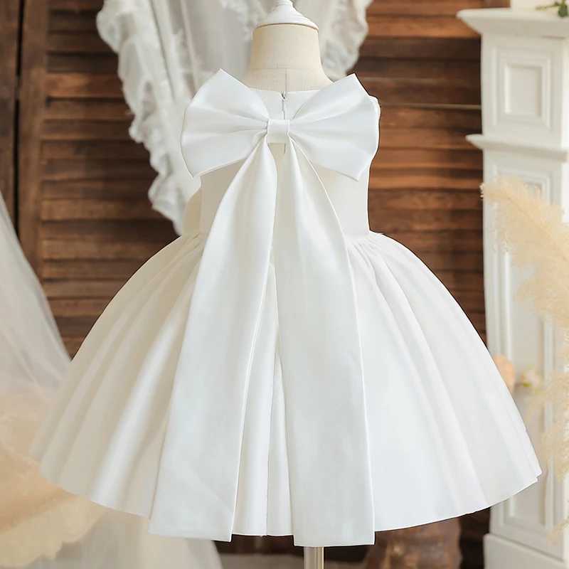 Big Bow Sweet Baby Girls Dress Solid Elegant Toddler Kids Christening Birthday Dresses Weddings Party Kids Girls Princess Dress X250220
