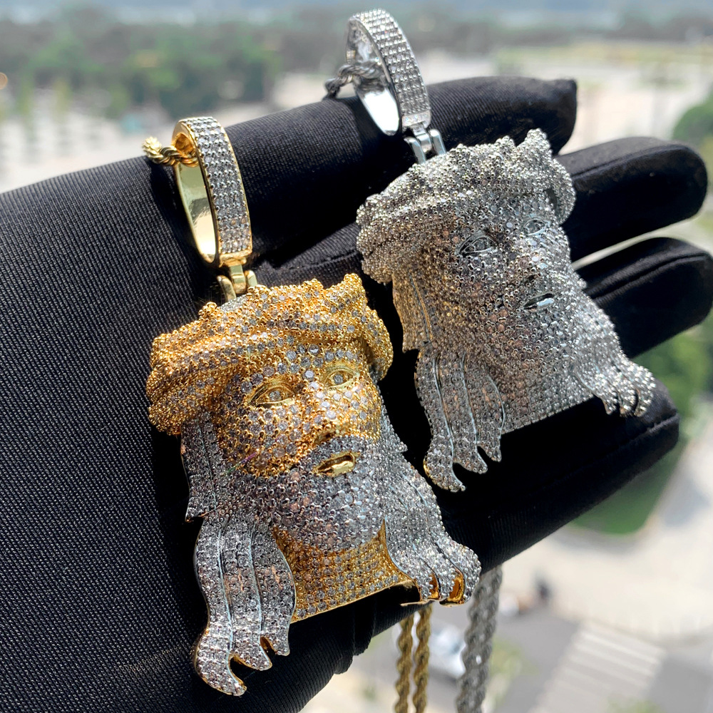 Hip Hop esus Face Pendant Necklace 5A Zircon 18k Real Gold Plated Mens Jewelry