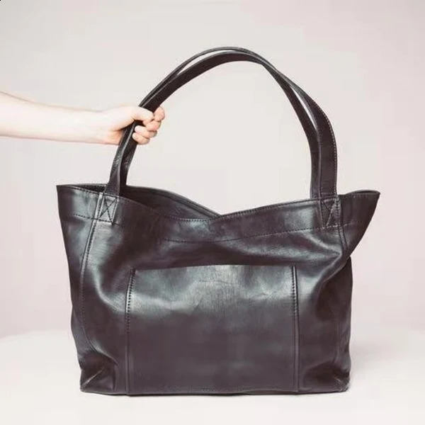 Womens Soft Pu Leather Tote Vintage Shoulder Bag With Big Side Stylish Handbag Top Handle Bags Bolsa Feminina 240731