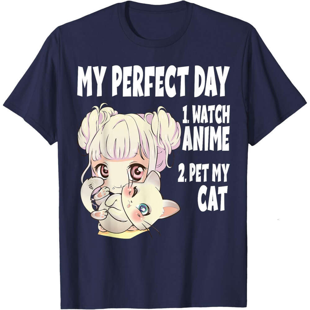T shirt Mens Womens Funny My Perfect day Anime and Cat Lover Manga T-Shirt shirts tshirt graphic tee Casual tops summer clothes Short sleeve Free ship