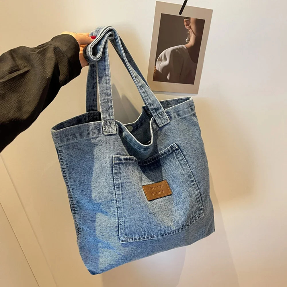 Vintage Denim Shoulder Bags for Women Fashion TopHandle Handbags Purses Large Capacity Casual Ladies Shopper Bag 240731