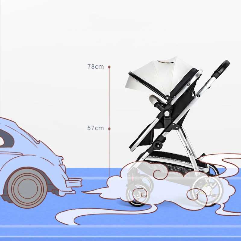 3-in-1 baby stroller white PU leather stroller baby stroller with car seat high landscape luxury newborn baby stroller foldable Z250319
