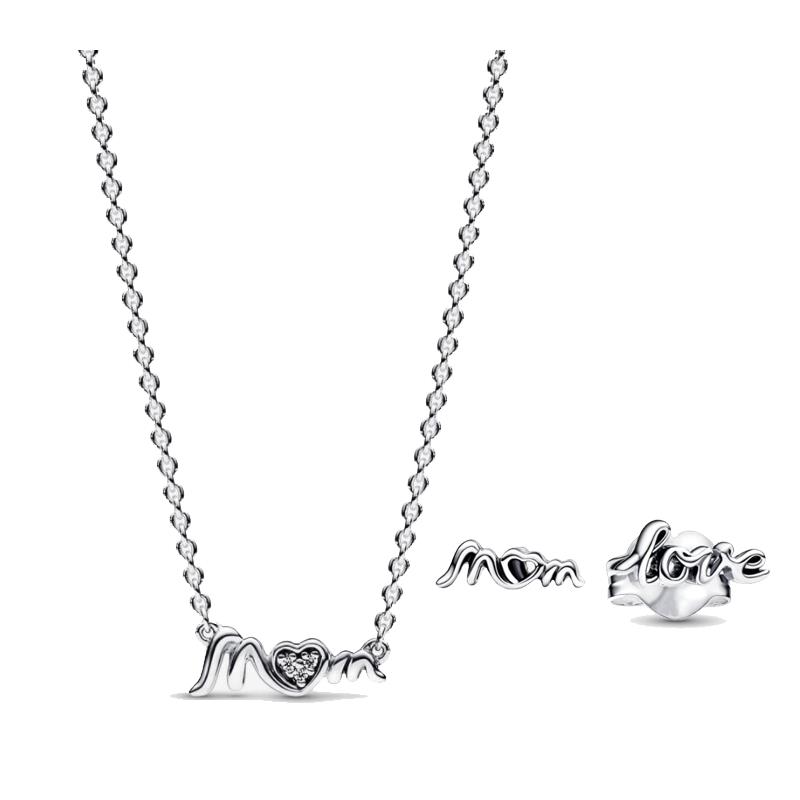 925 Love Mom Necklace And Earrings Set New 925 Silver Jewelery Day Gift Charm Sweet gift for women fashion jewelry