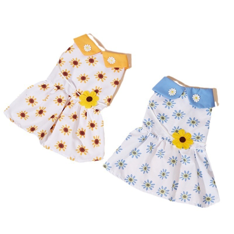 Pet clothing, cat cartoon printed suower dress, pet dog dress