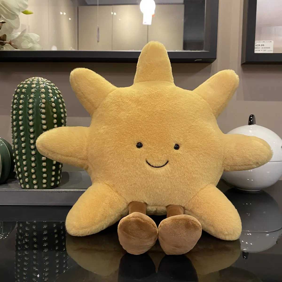 Adorable Smile Face White Moon Yellow Sun Plushie Stuffed Cute Cartoon Weather Plush Toy for Kid Bedroom Decor Sofa Throw Pillow Y240801
