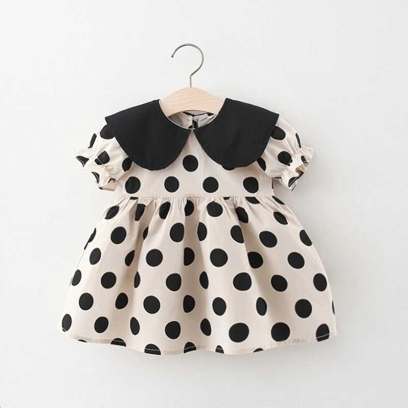 Summer baby girl dress baby girl color matching large lapel full of polka dot bubble sleeves princess dress X250220