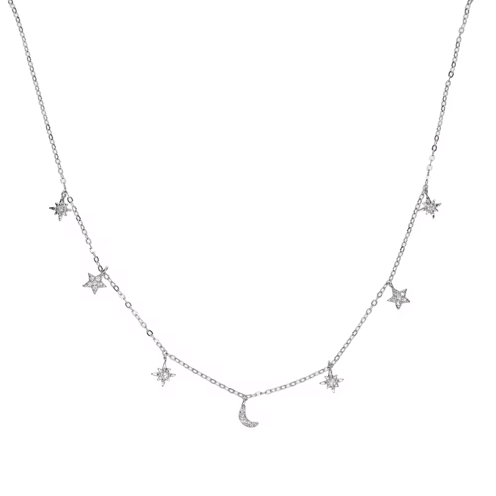 factory fine 925 sterling silver cute tiny moon star north star charm christmas gift for girl women 925 sterling silver charm necklace