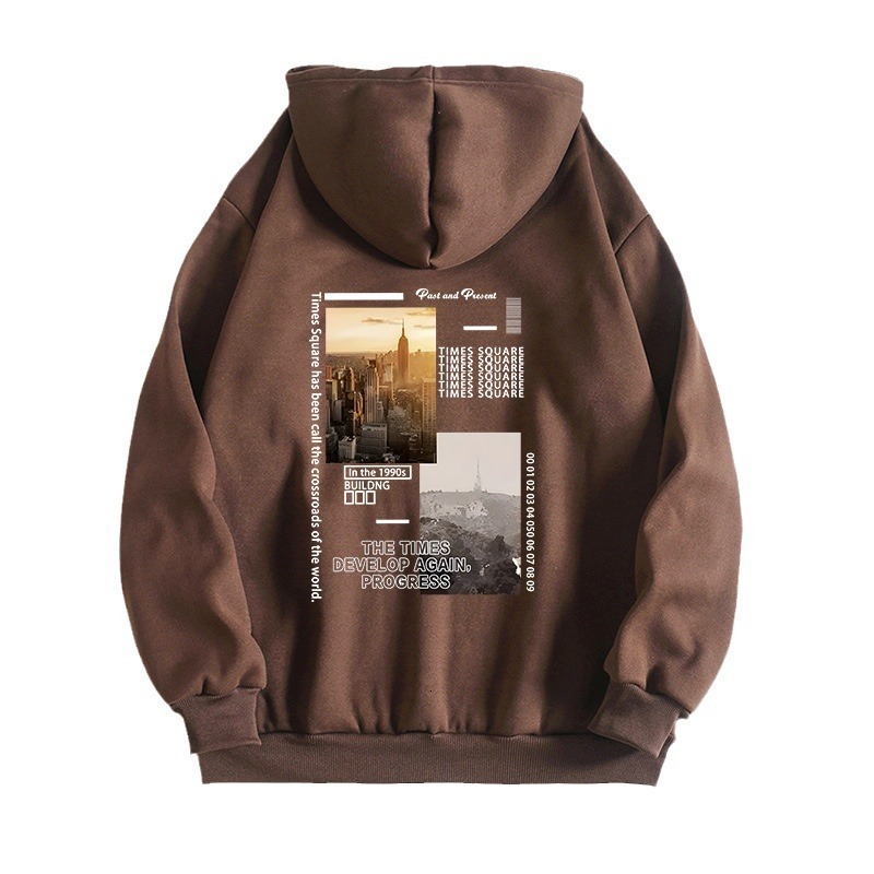 New autumn winter with city scenery, fashionable printing, hooded back cover, collar and velvet hoodie for women F8.1#25