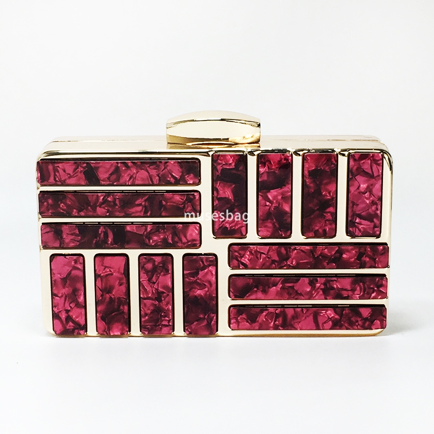 Marble patchwork Striped acrylic evening Bag Women's Carry chain Crossbody fashion metal makeup clutch bag