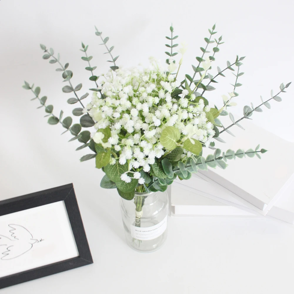 1530Pcs Babys Breath Artificial Flowers Gypsophila Eucalyptus Leaves Fake Flower for Wedding Bridal Bouquet Home Room Decor 240731