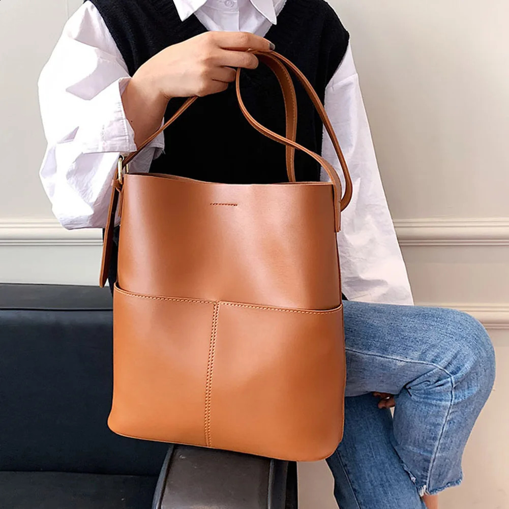 Women Bucket Bag PU Leather Shoulder Tote Bags Multi Pocket Top-handle Bag Messenger Bags Desiner Hobo Bag Female Shopping Bag 240821